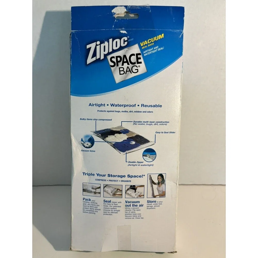Ziploc Space Bag 2 Large Flats 3x the Storage Compression Bags 20-24 Sweaters